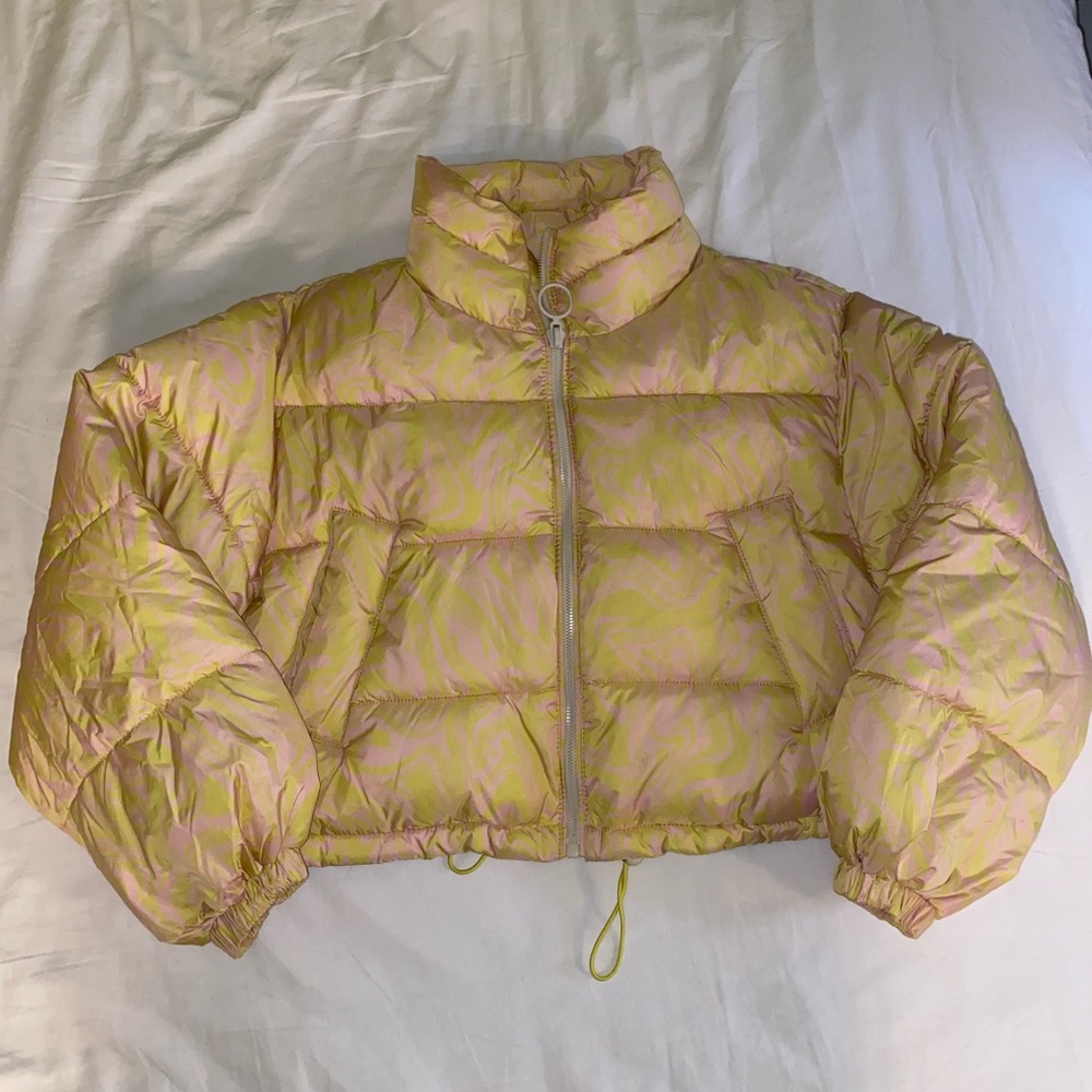 Pull&Bear pink and yellow puffer jacket